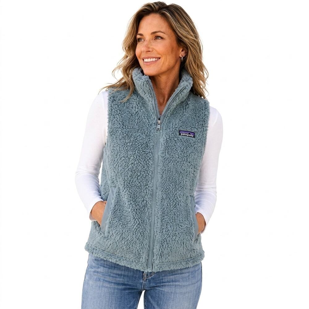 Patagonia Fleece Vest Los Gatos Full Zip Sherpa Teal Blue Size Medium